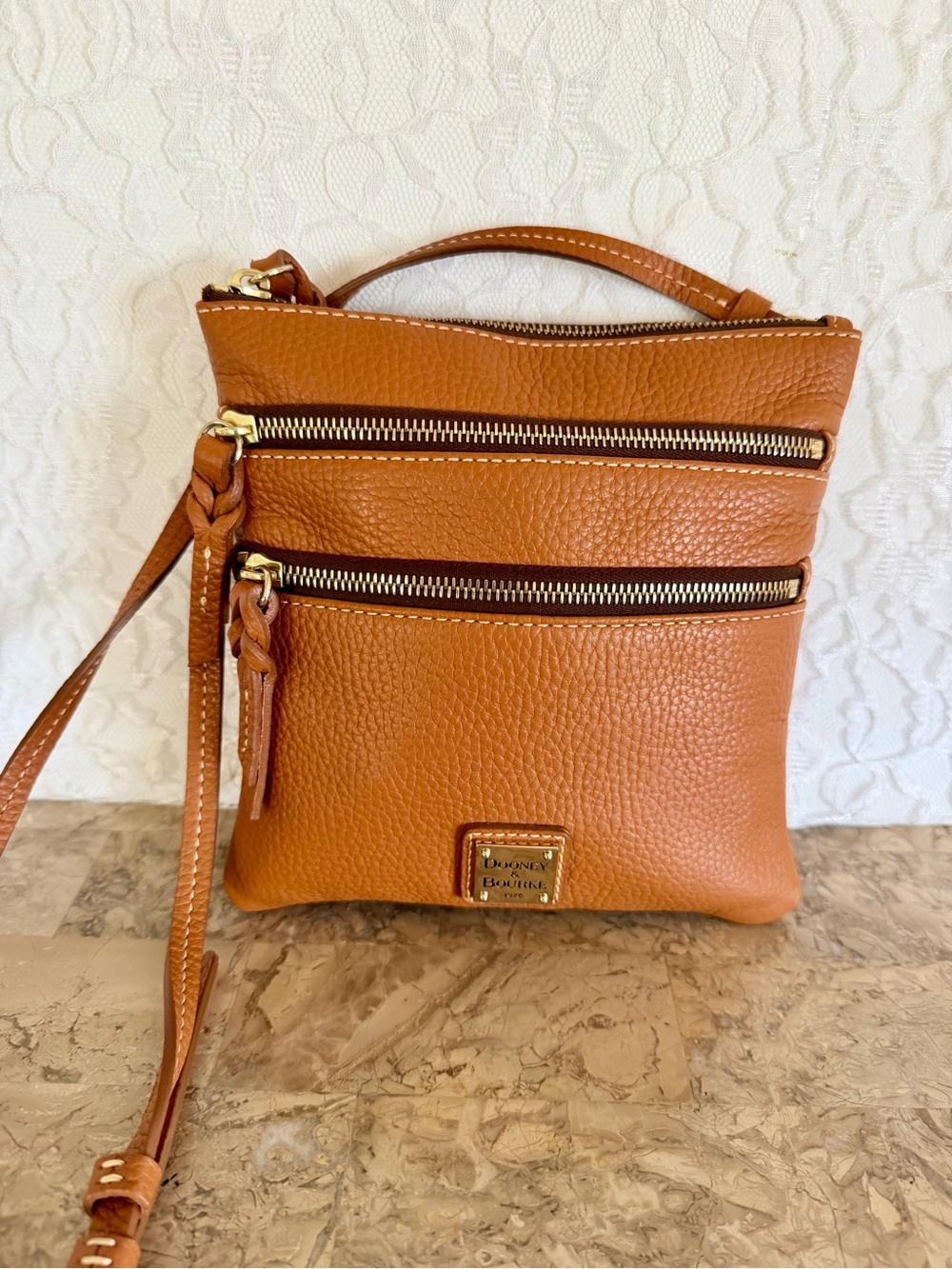 Dooney & Bourke Cognac Pebble Leather small Crossbody Bag